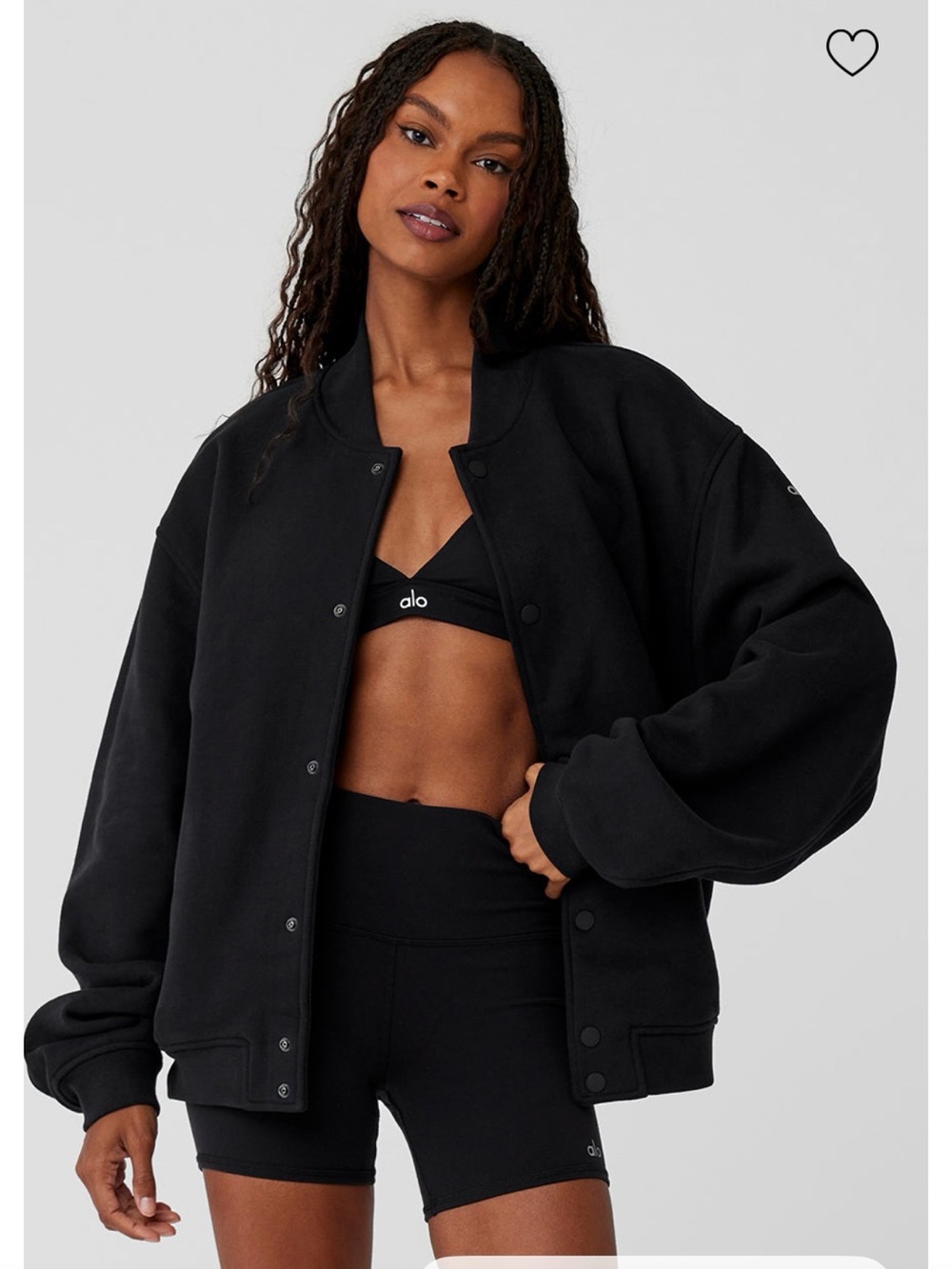 ALO Yoga Black Oversized Varsity Bomber Jacket